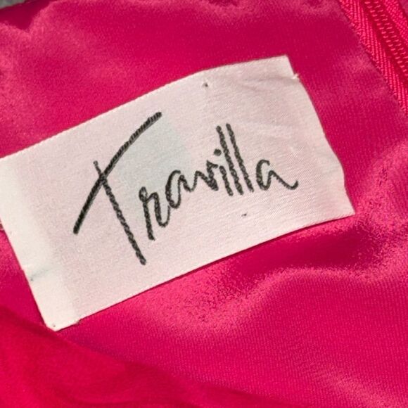 🔥 VINTAGE ICONIC Hollywood WILLIAM TRAVILLA fuchsia long sleeve chiffon gown sz8 - Picture 10 of 12